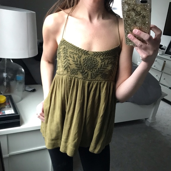 Free People Tops - Free People | olive green embroidered floral top